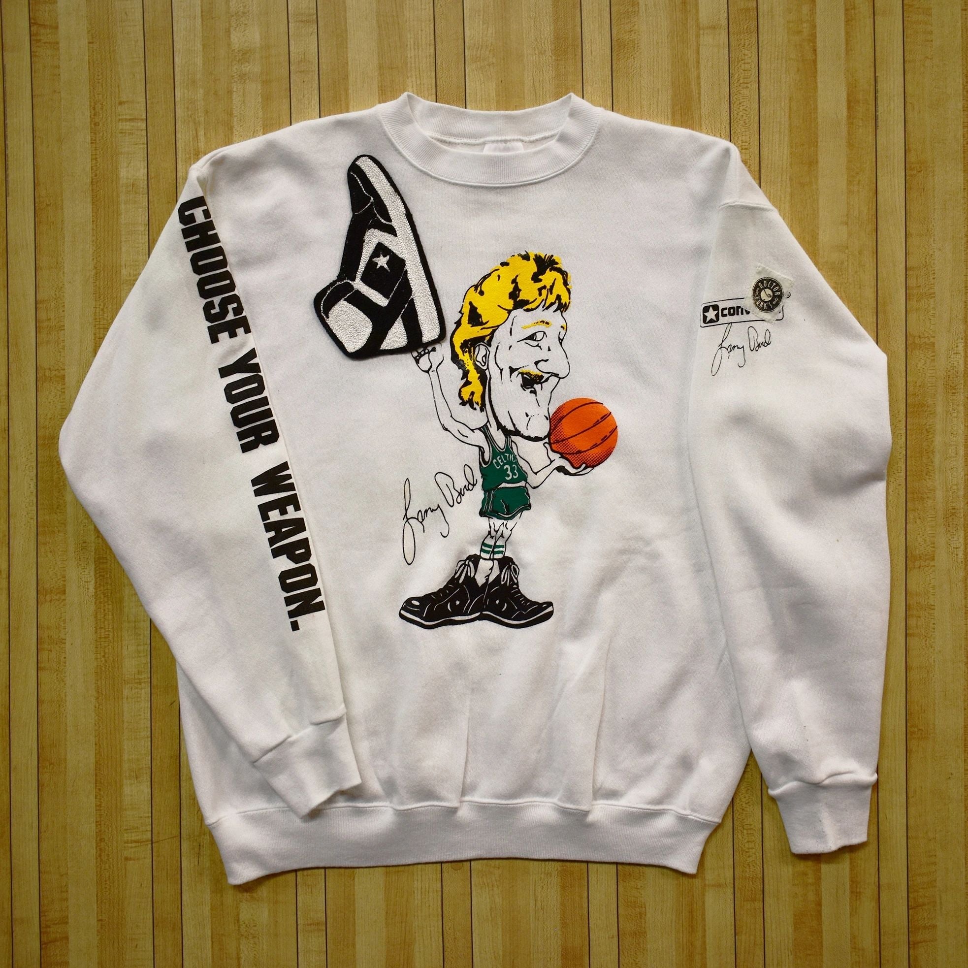 Custom Bootleg Larry Bird Big Head Converse Weapon 80's Crew Sweatshirt