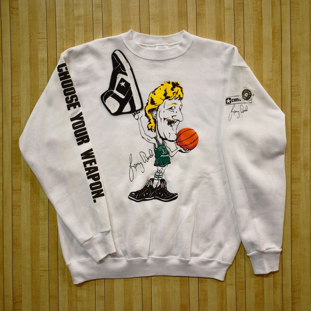 Custom Bootleg Larry Bird Big Head Converse Weapon 80's Crew Sweatshirt