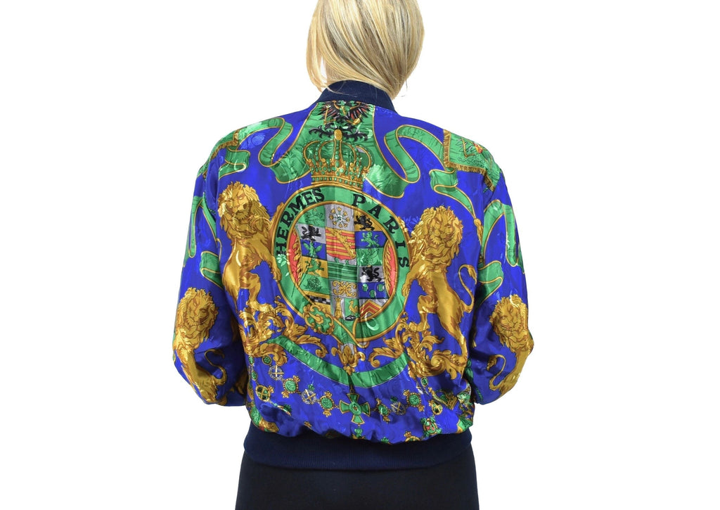 Bootleg Hermes Silk Bomber Jacket w/ Shoulder Pads