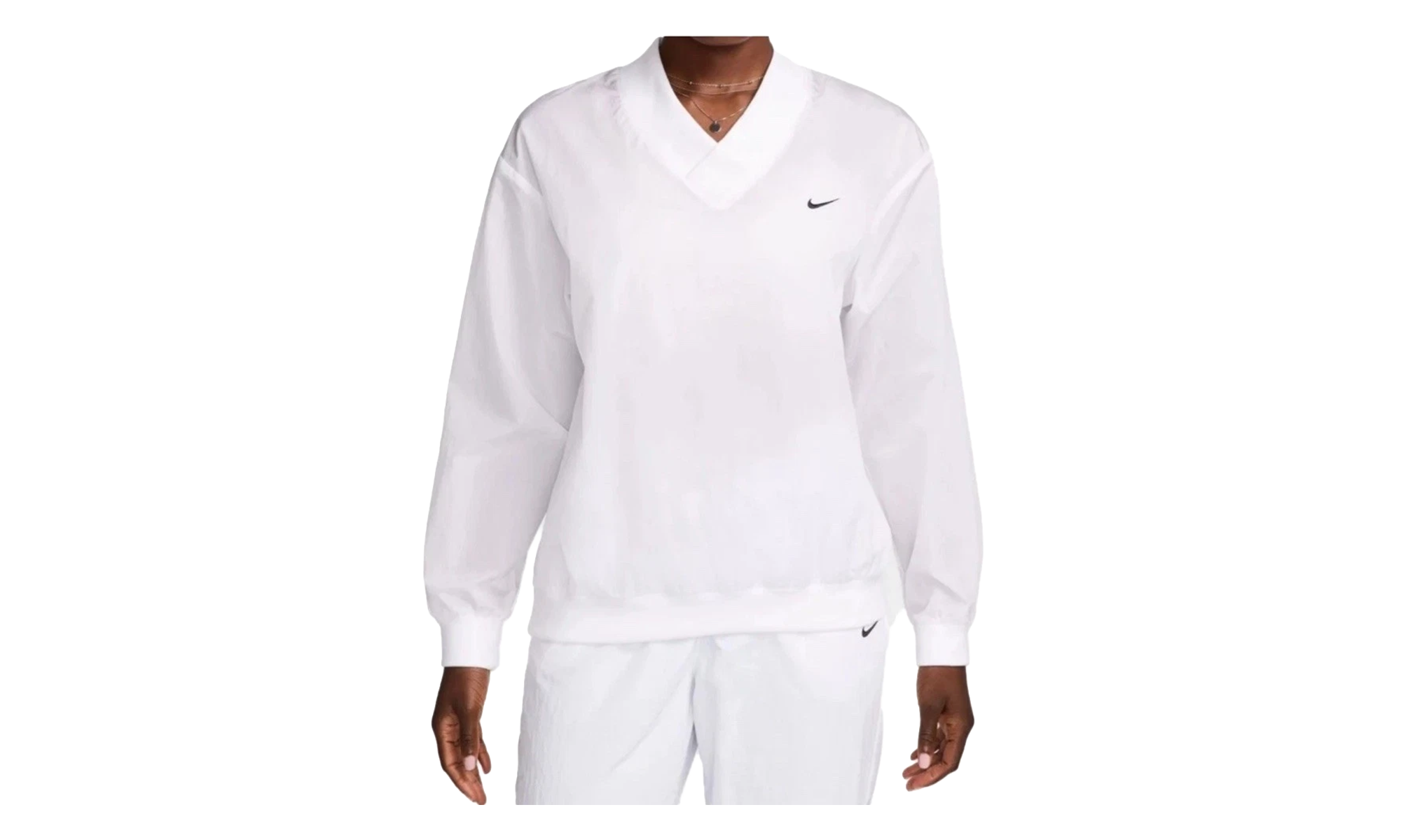 Sportswear Essential Loose UV Woven Long-Sleeve V-Neck WMNS"White" FV7649 100
